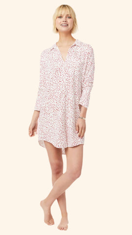 Confetti Dot Pima Knit Night Shirt - white/Red