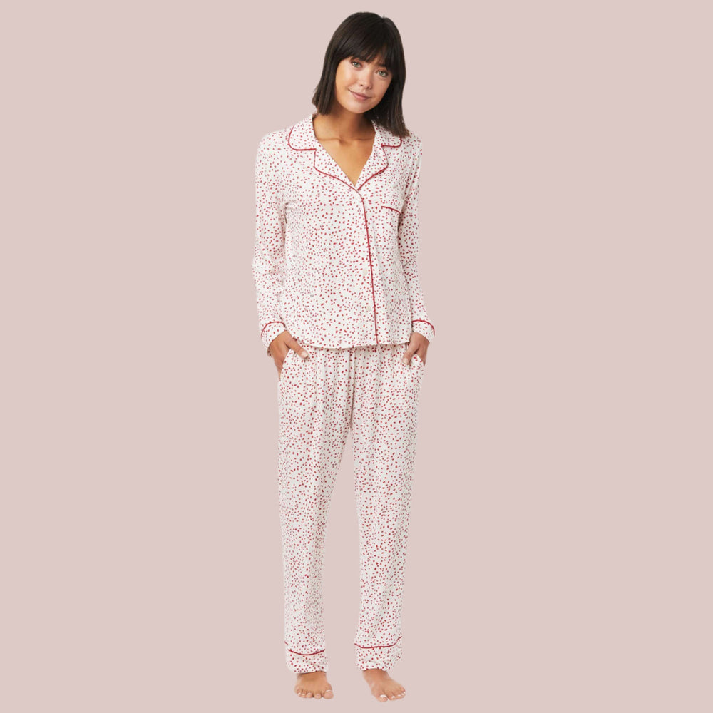 Confetti Dot Pima Knit Long-Sleeved Pajama - White/Red Extra White