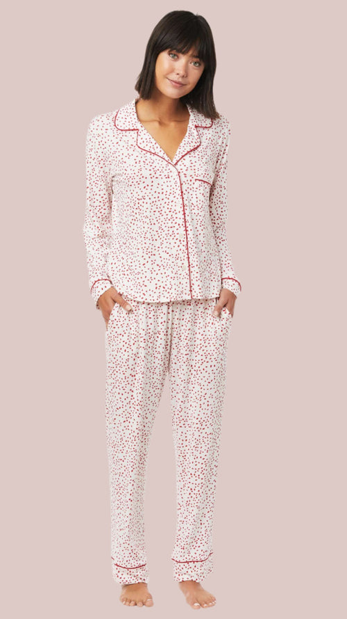 Confetti Dot Pima Knit Long-Sleeved Pajama - White/Red Extra White