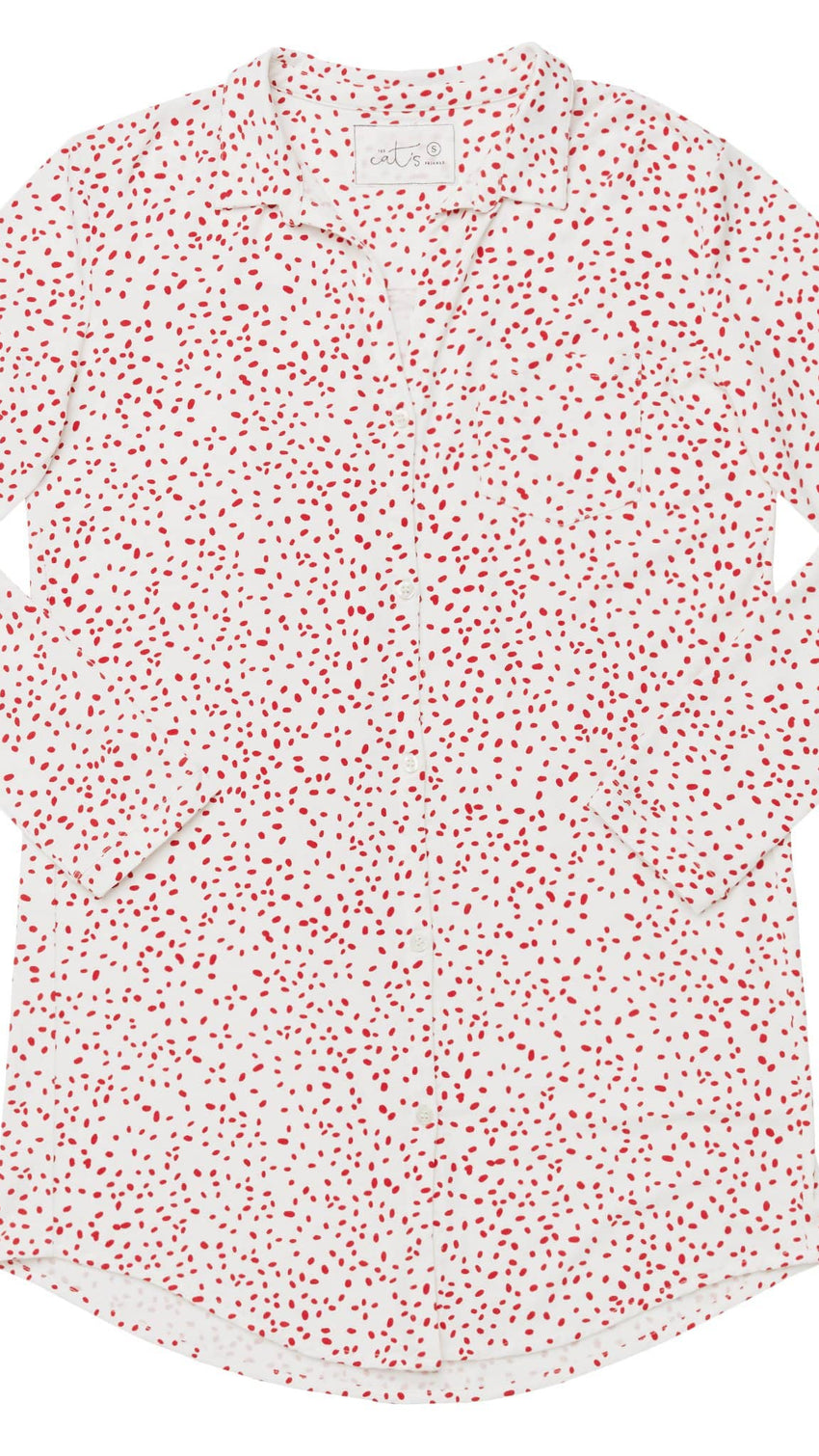 Confetti Dot Pima Knit Night Shirt - white/Red Extra White