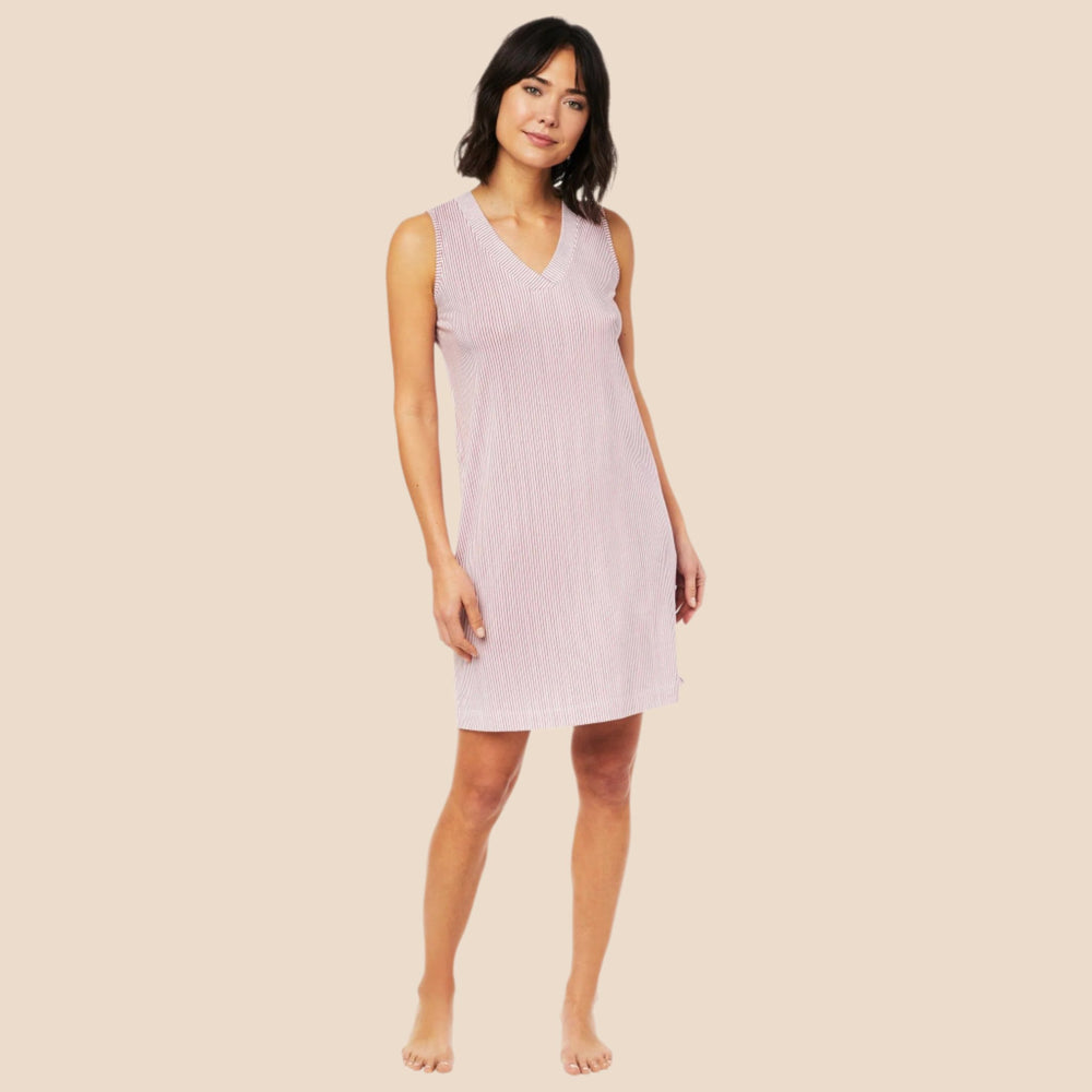 Simple Stripe Pima Knit Nightgown - Red Main Red