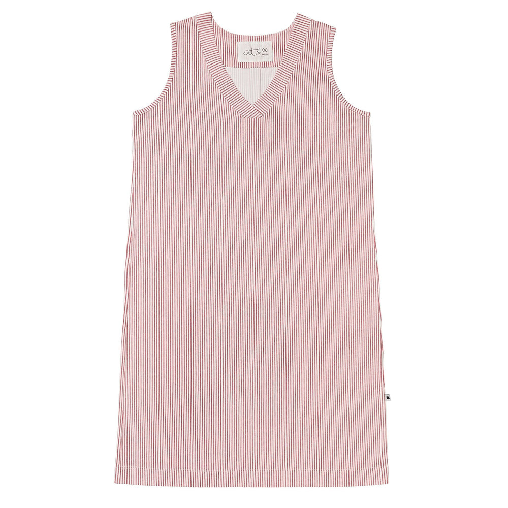 Simple Stripe Pima Knit Nightgown - Red wide Red