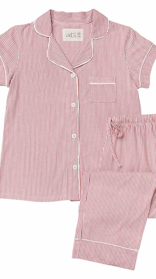 Simple Stripe Pima Knit Capri - Red Extra Wide Red