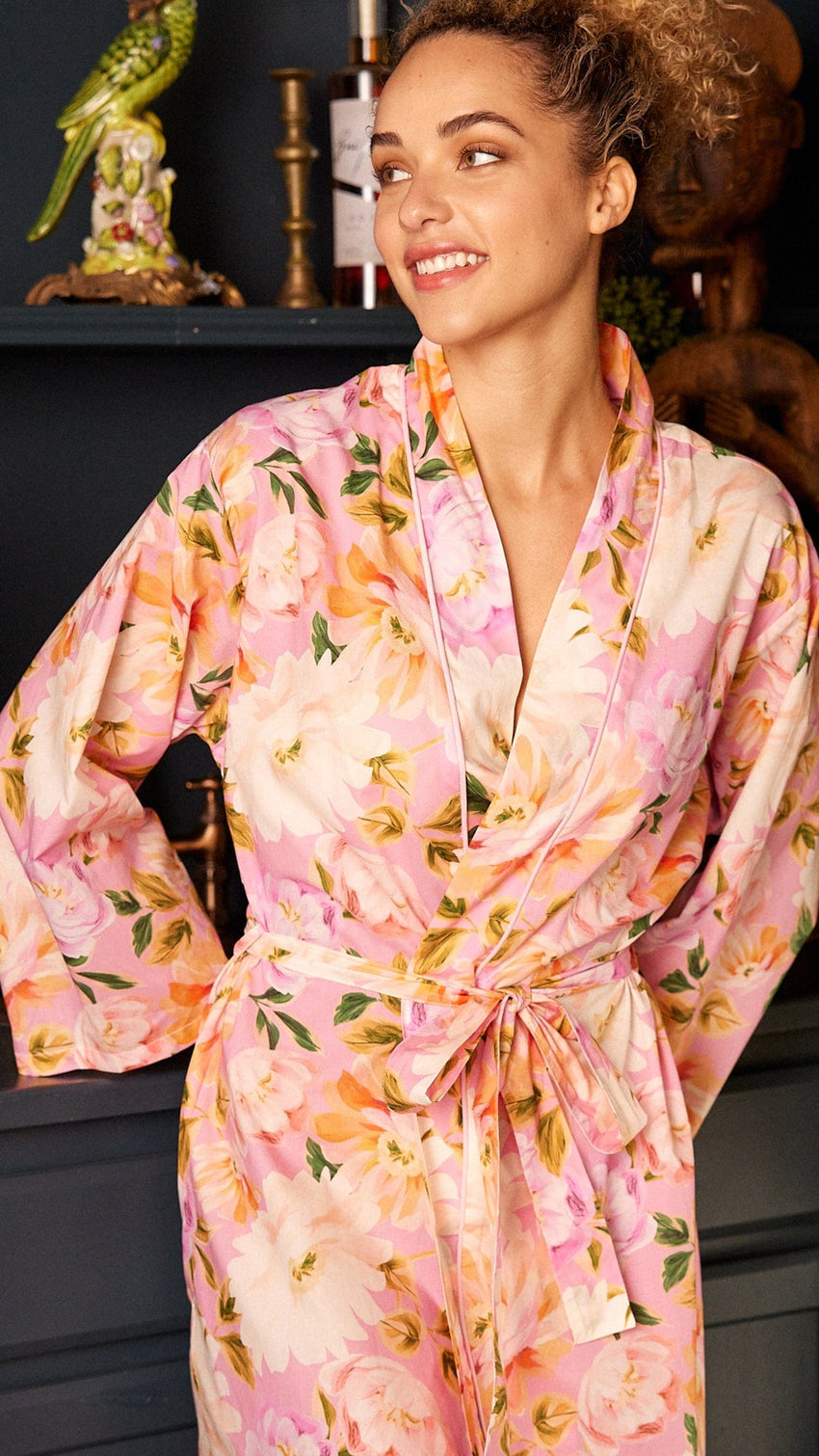 Blush Rose Luxe Pima Kimono Robe Wide pink