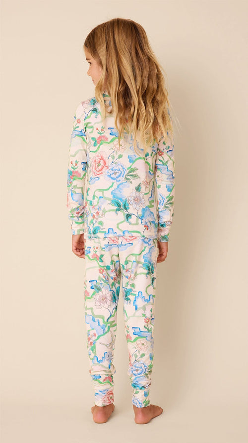 Butterfly Floral Pima Knit Kids Pajama Hover White