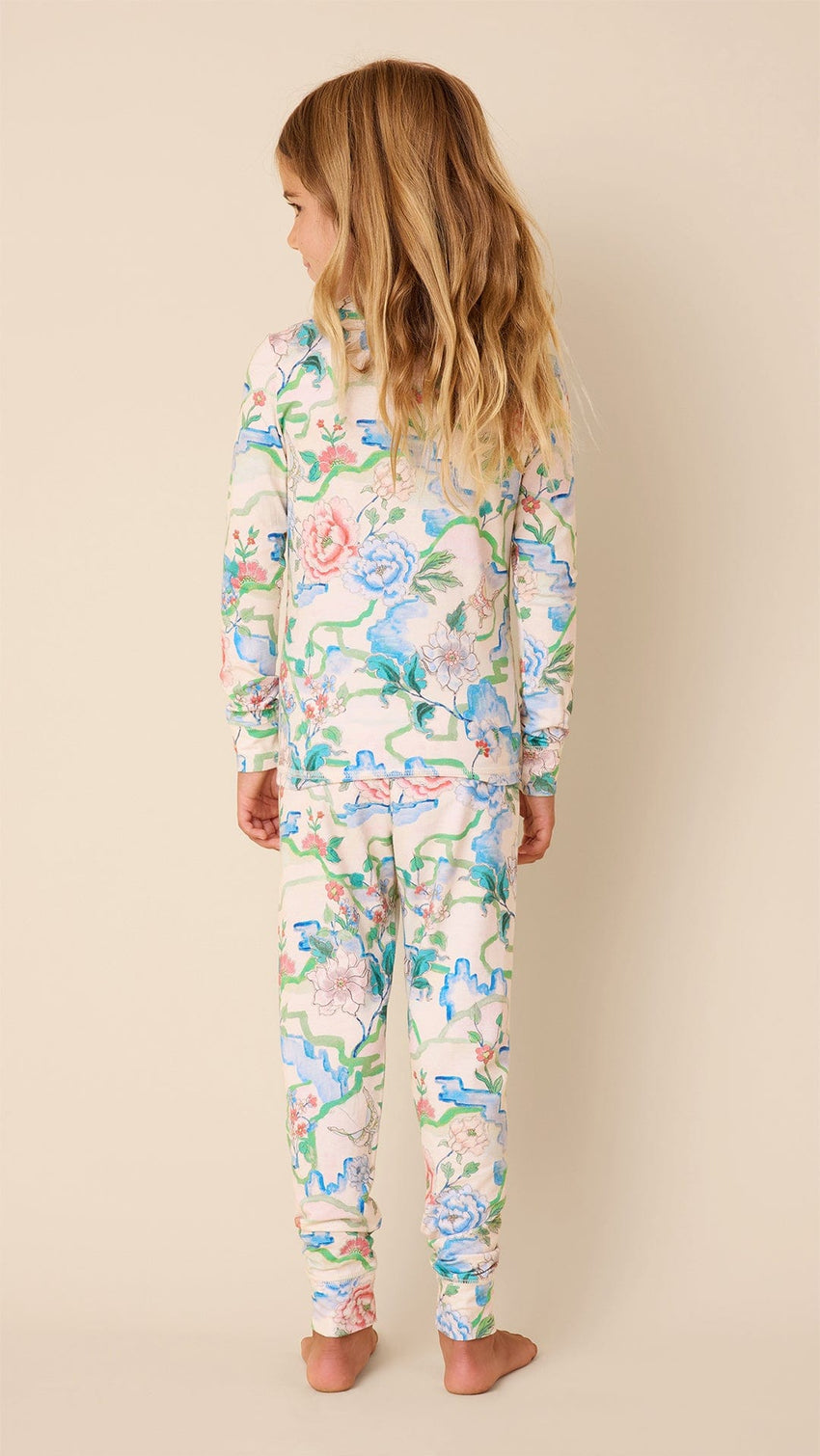 Butterfly Floral Pima Knit Kids Pajama Hover White