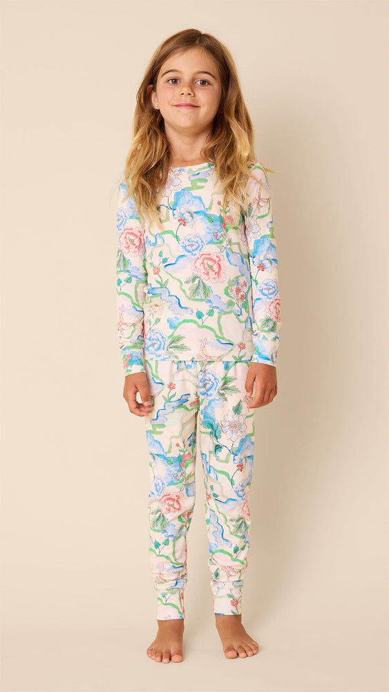 Butterfly Floral Pima Knit Kids Pajama Main White
