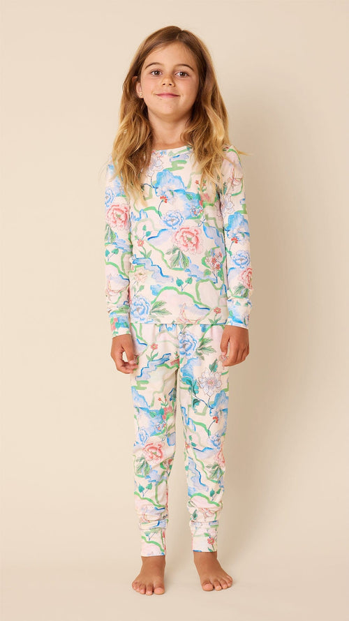 Butterfly Floral Pima Knit Kids Pajama Main White