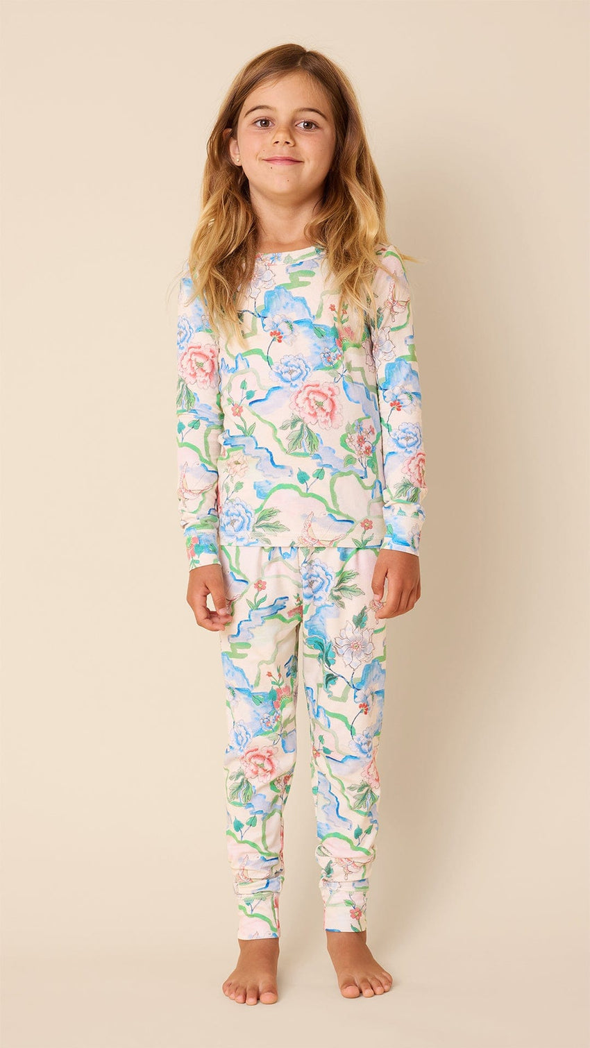 Butterfly Floral Pima Knit Kids Pajama Main White
