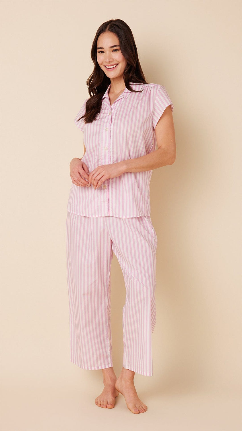 Classic Stripe Luxe Pima Capri Set - Pink Main Pink