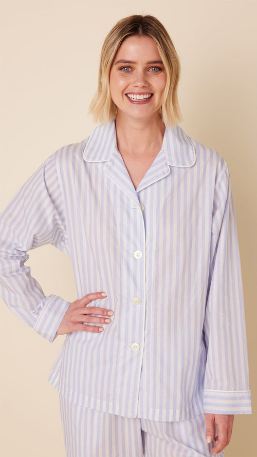 Classic Stripe Luxe Pima Long-Sleeved Pajama - Blue Main Blue