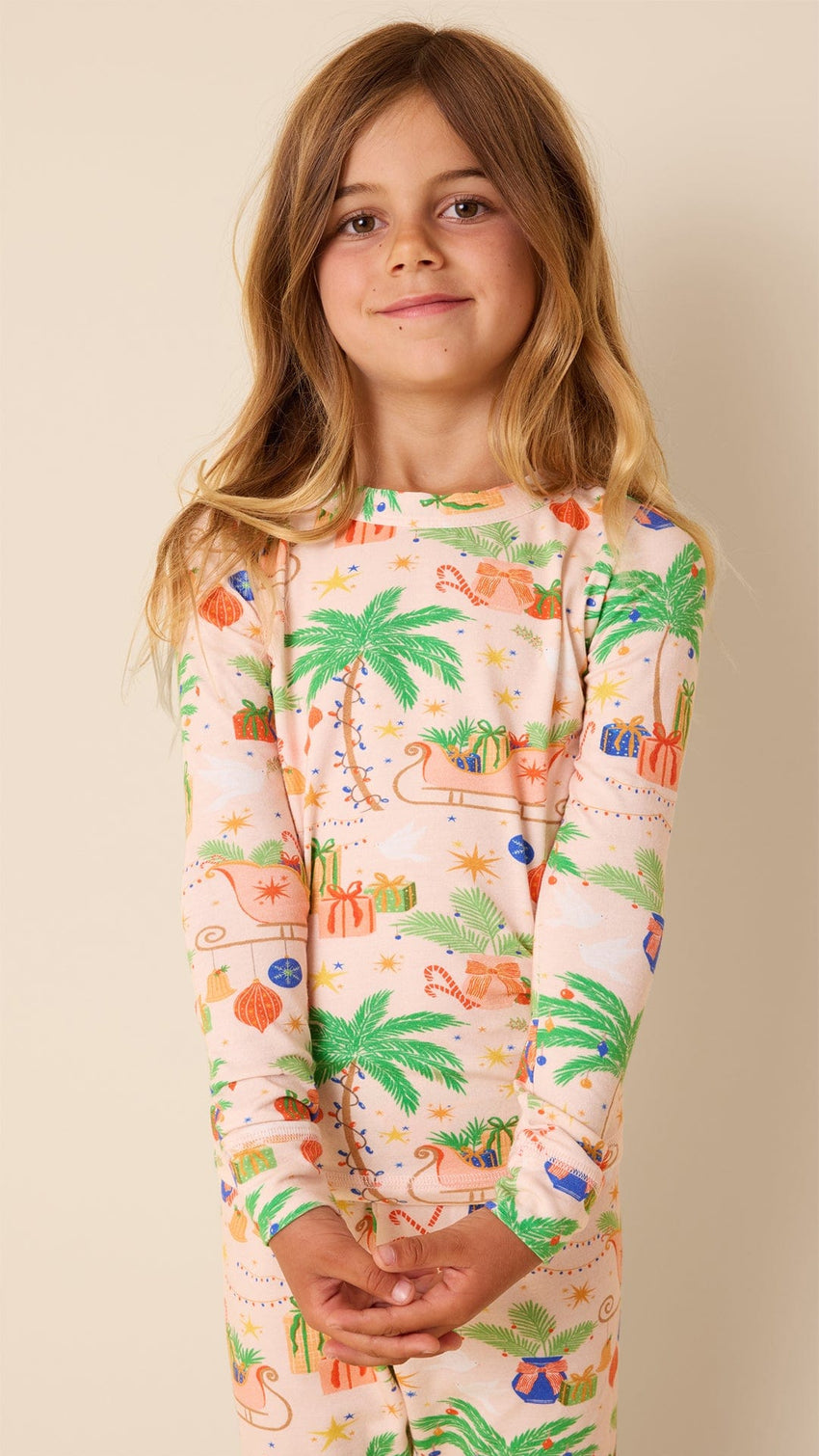 California Christmas Kids Pima Knit Pajama Hover Extra Ivory