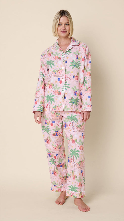 California Christmas Flannel Long-Sleeved Pajama Hover Pink