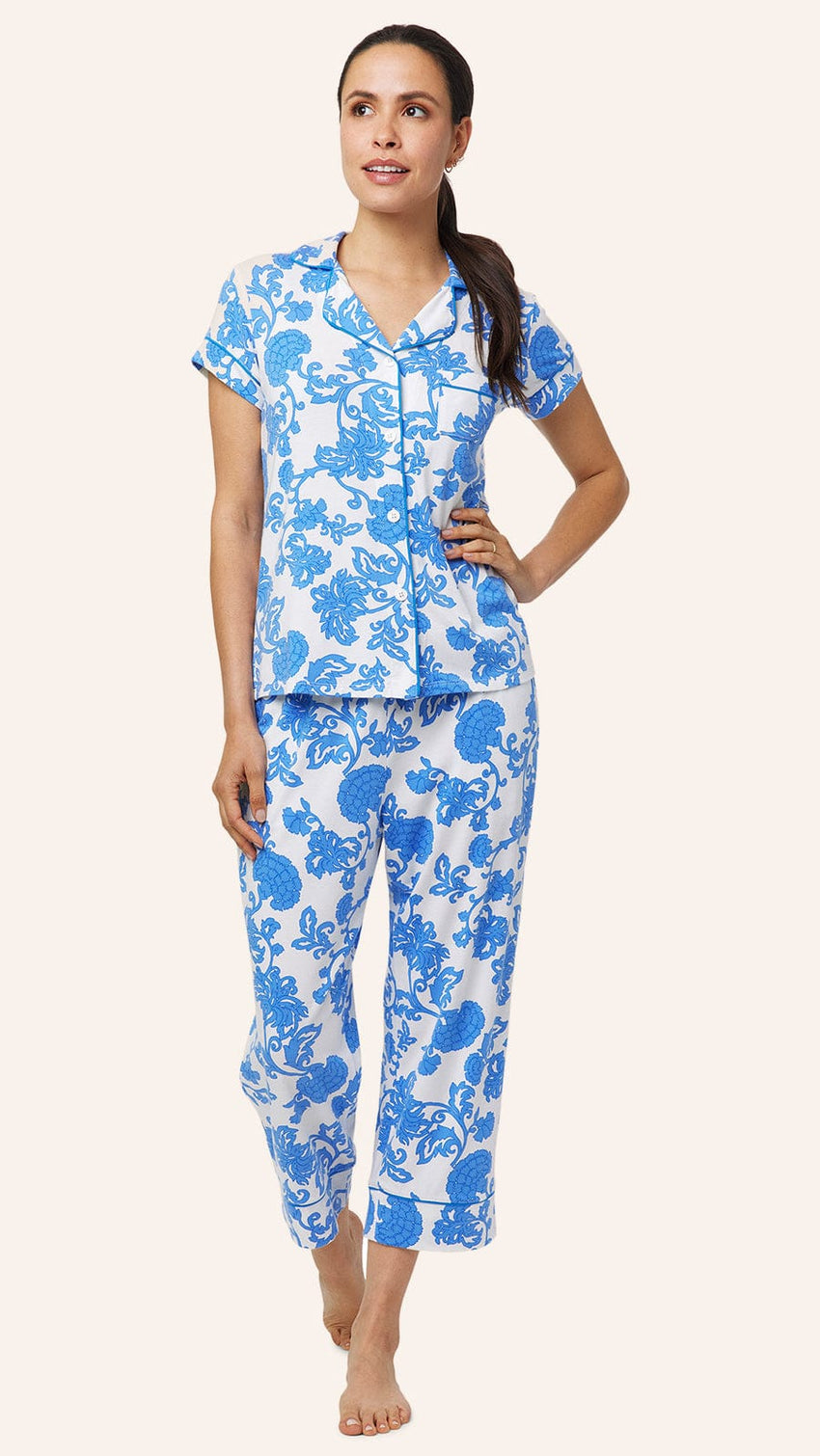 Chrysantheme Pima Knit Capri - Blue Extra Wide Blue