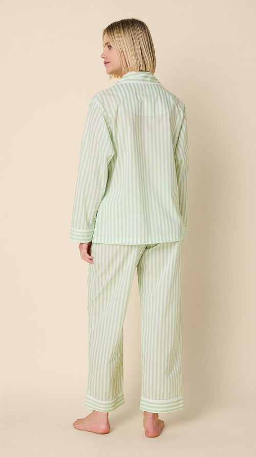 Classic Stripe Luxe Pima Long-Sleeved Pajama - Light Green Extra Light Green