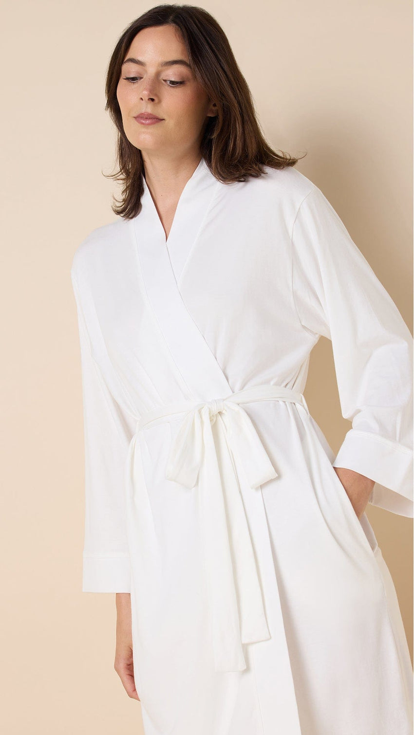 Classic Pima Knit Robe - White/White Main White
