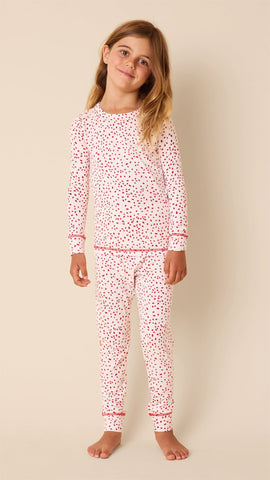 Confetti Dot Pima Knit Kids Pajama - white/Red
