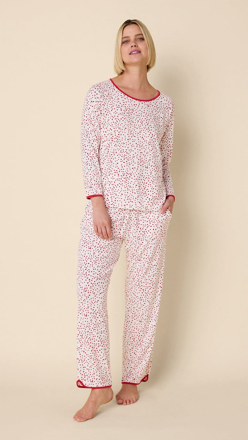 Confetti Dot Pima Knit Simple Set - White/Red Main White
