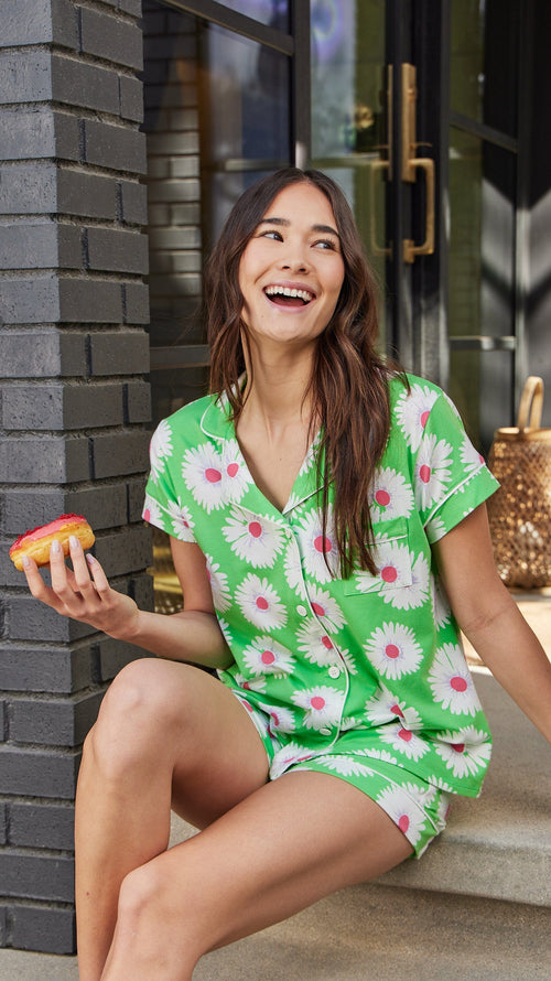 Daisies for Days Pima Knit Short Set Extra Green