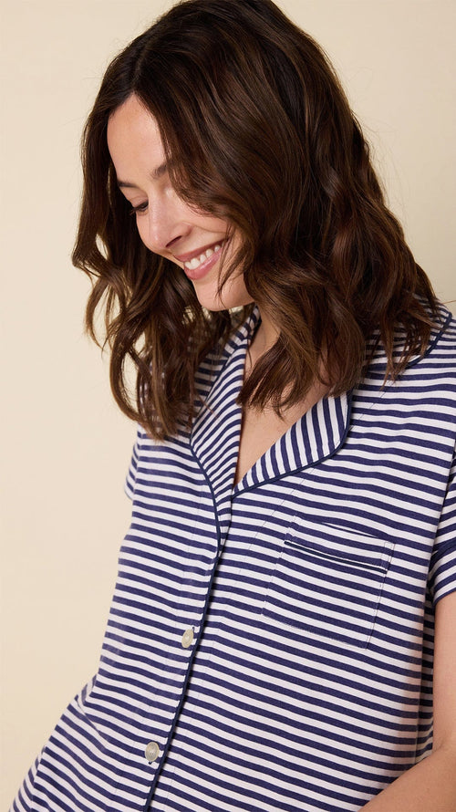 Essential Stripe Pima Knit Short Set - Navy Navy Extra Hover