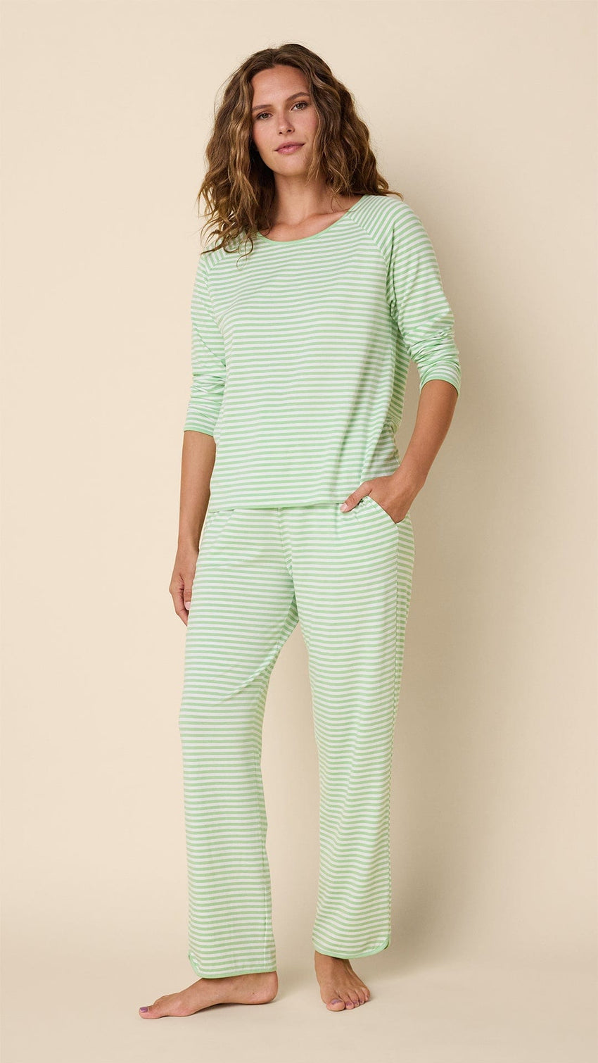 Essential Stripe Pima Knit Simple Set - Pistachio Extra Pistachio