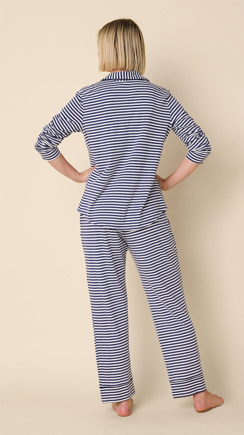 Essential Stripe Pima Knit Long-Sleeved Pajama - Navy Hover Navy
