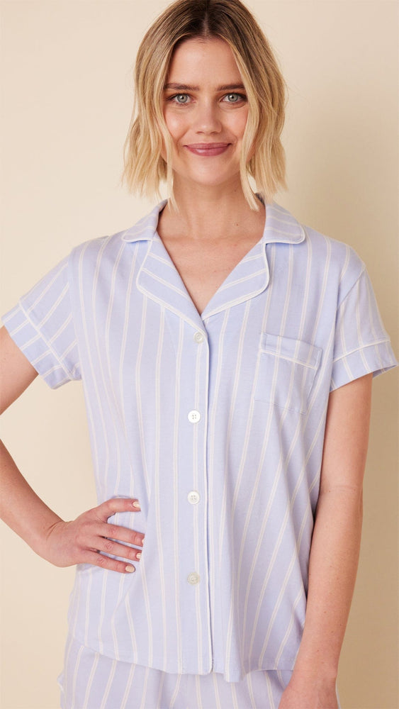 Heritage Stripe Pima Knit Short Set - Blue Extra Blue