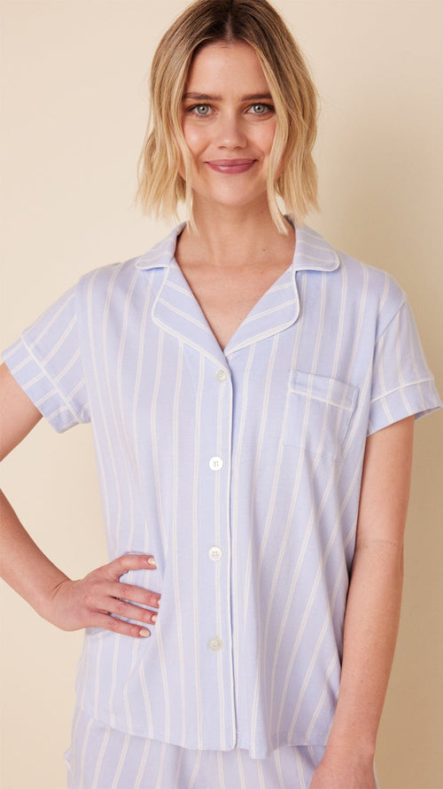 Heritage Stripe Pima Knit Short Set - Blue Extra Blue
