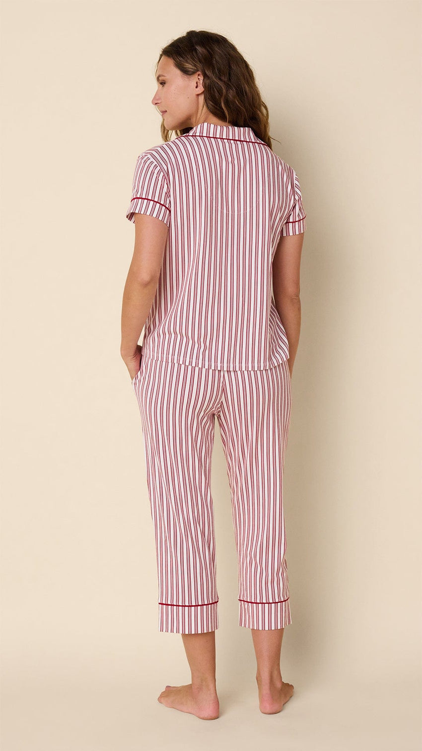 Holiday Stripe Pima Knit Capri Set Hover White