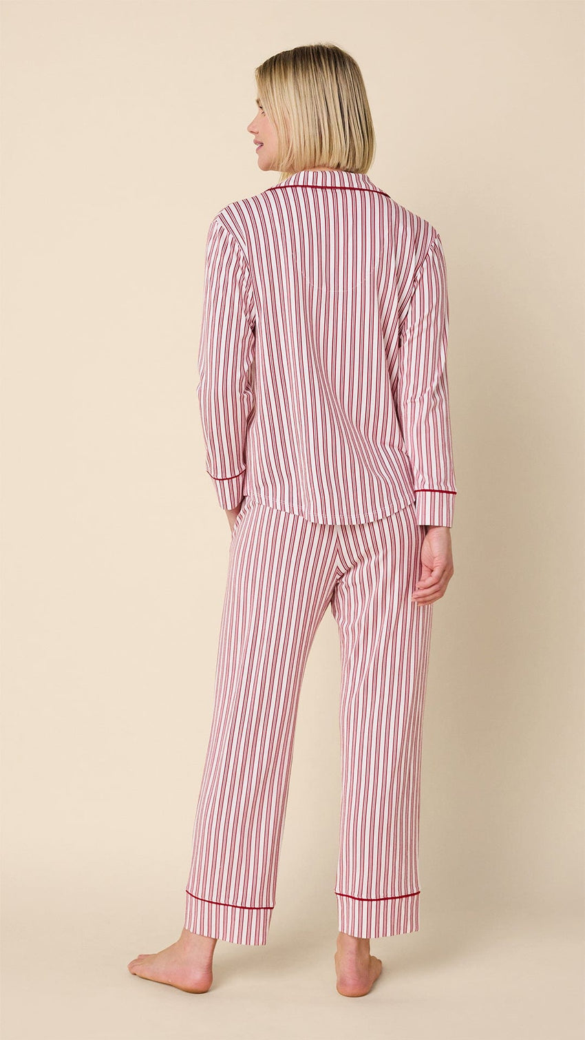 Holiday Stripe Pima Knit Long-Sleeved Pajama Hover White