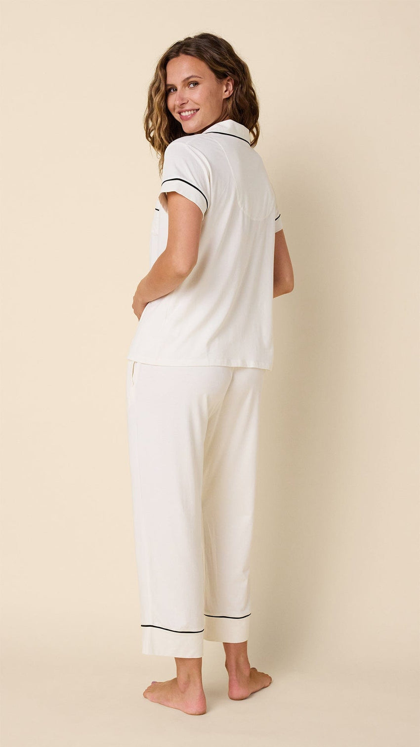 Classic Pima Knit Capri - Ivory/Navy Hover Ivory