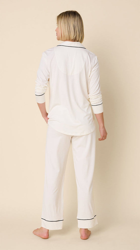Classic Pima Knit Long-Sleeved Pajama - Ivory/Navy Hover Ivory