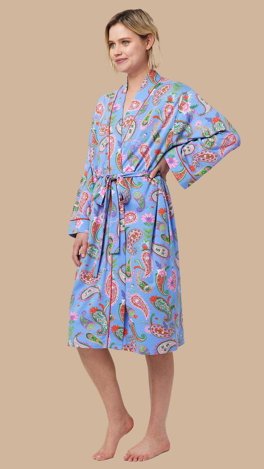 Lavender Paisley Pima Knit Kimono Robe Main Lavender