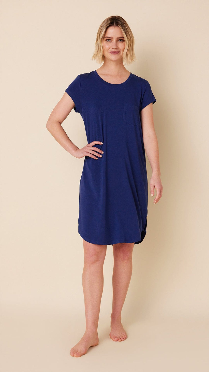 Classic Pima Knit Short-Sleeved Sleep Shirt - Marine Blue Main Marine Blue