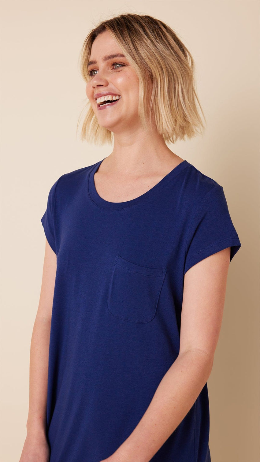 Classic Pima Knit Short-Sleeved Sleep Shirt - Marine Blue Extra Marine Blue