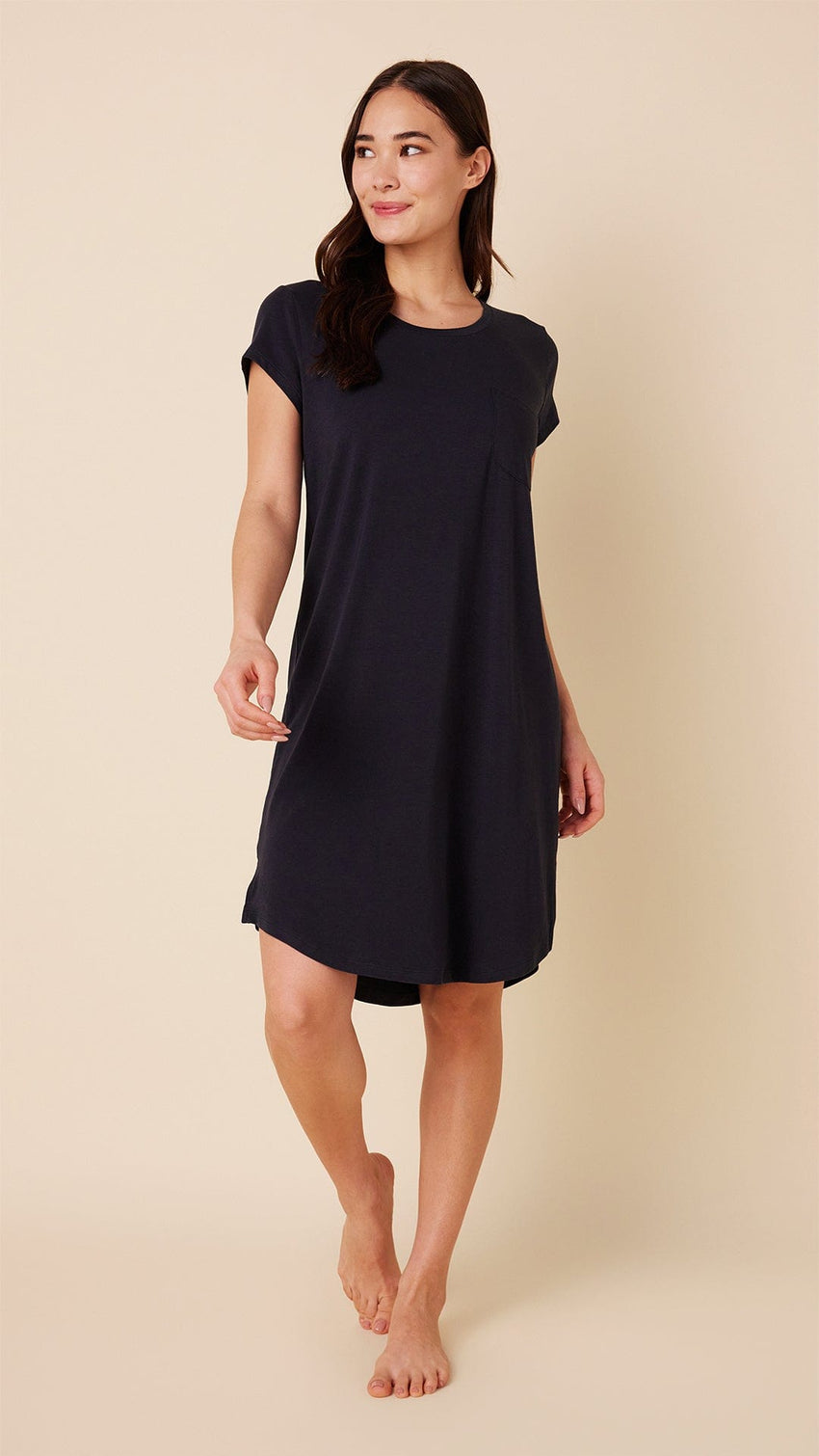Classic Pima Knit Short-Sleeved Sleep Shirt - Midnight Main Midnight