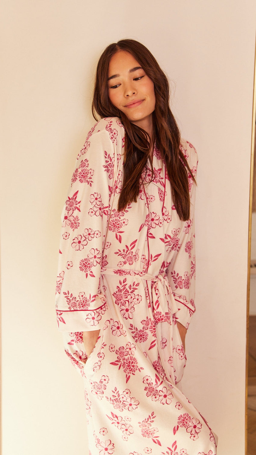 Malia Pima Knit Kimono Robe Wide Pink