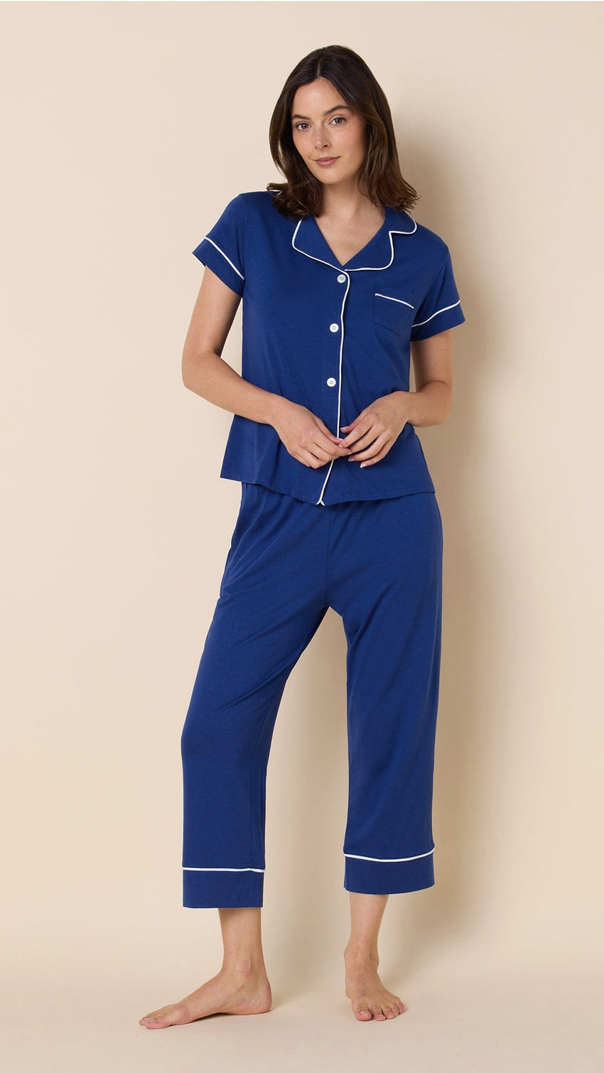Classic Pima Knit Capri - Marine Blue Main Marine Blue