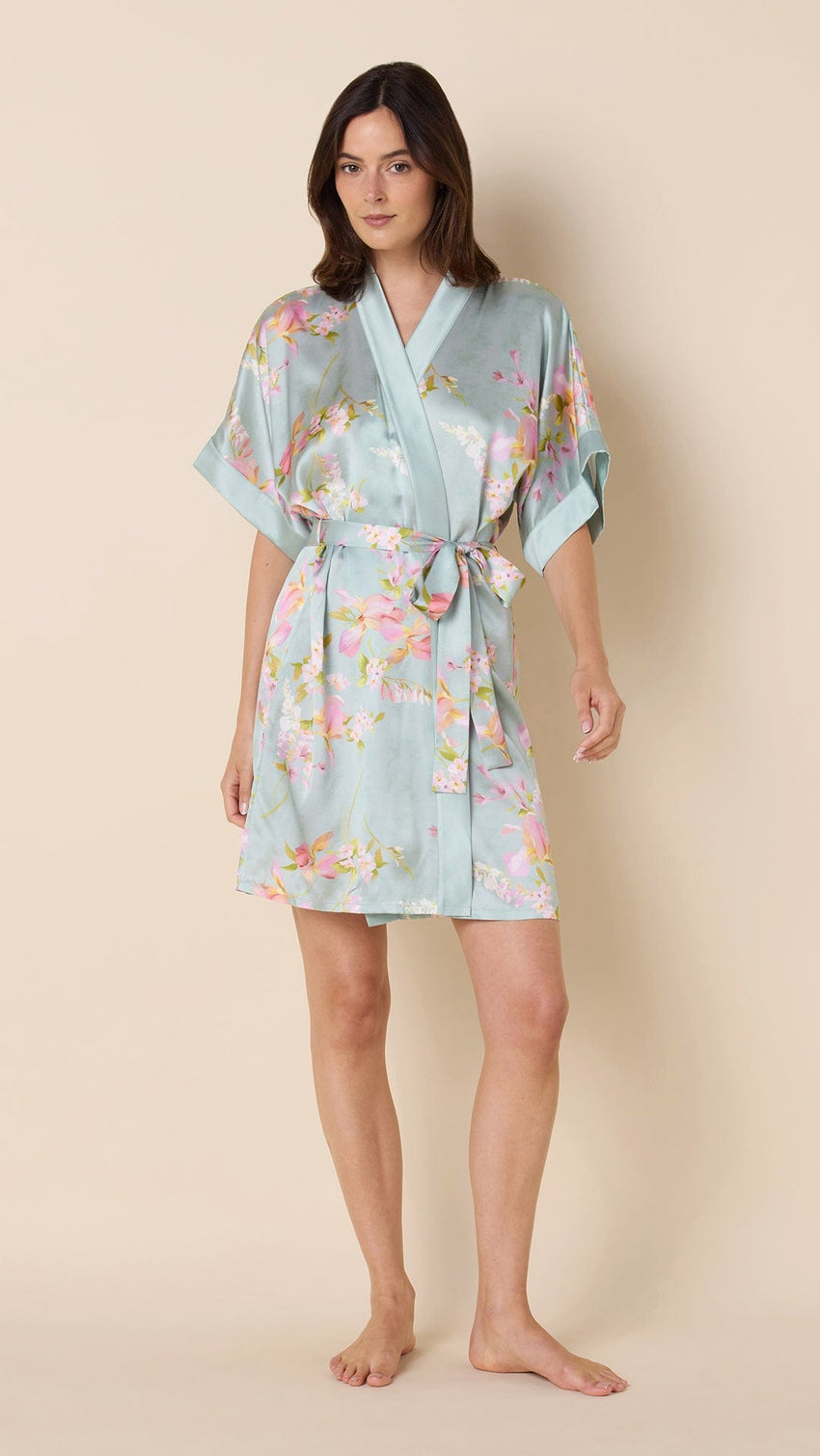 Moonlit Garden Silk Kimono Robe Extra Wide Blue