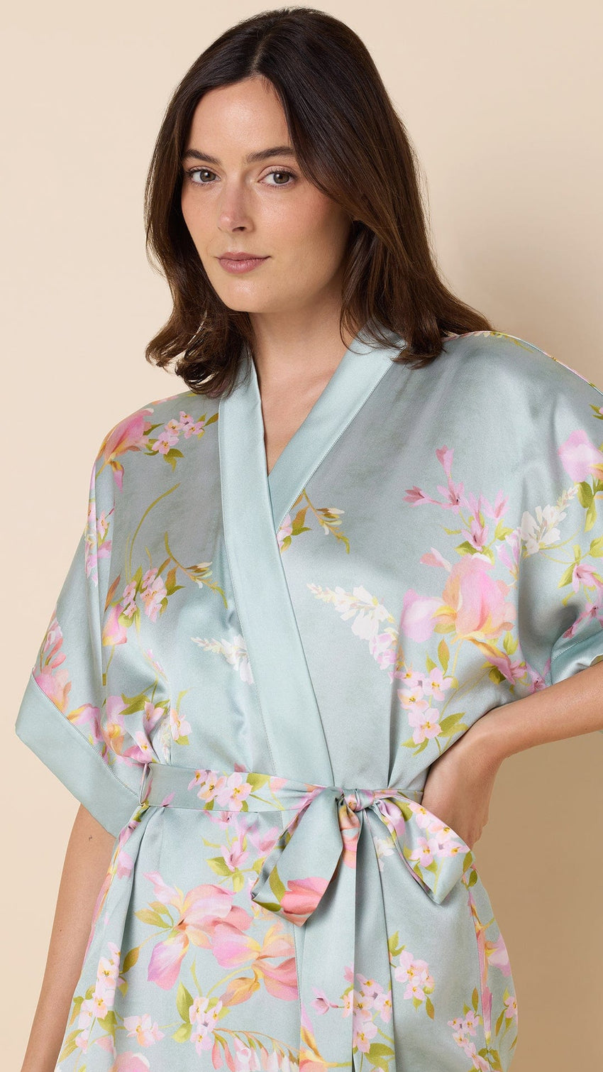 Moonlit Garden Silk Kimono Robe Main Blue