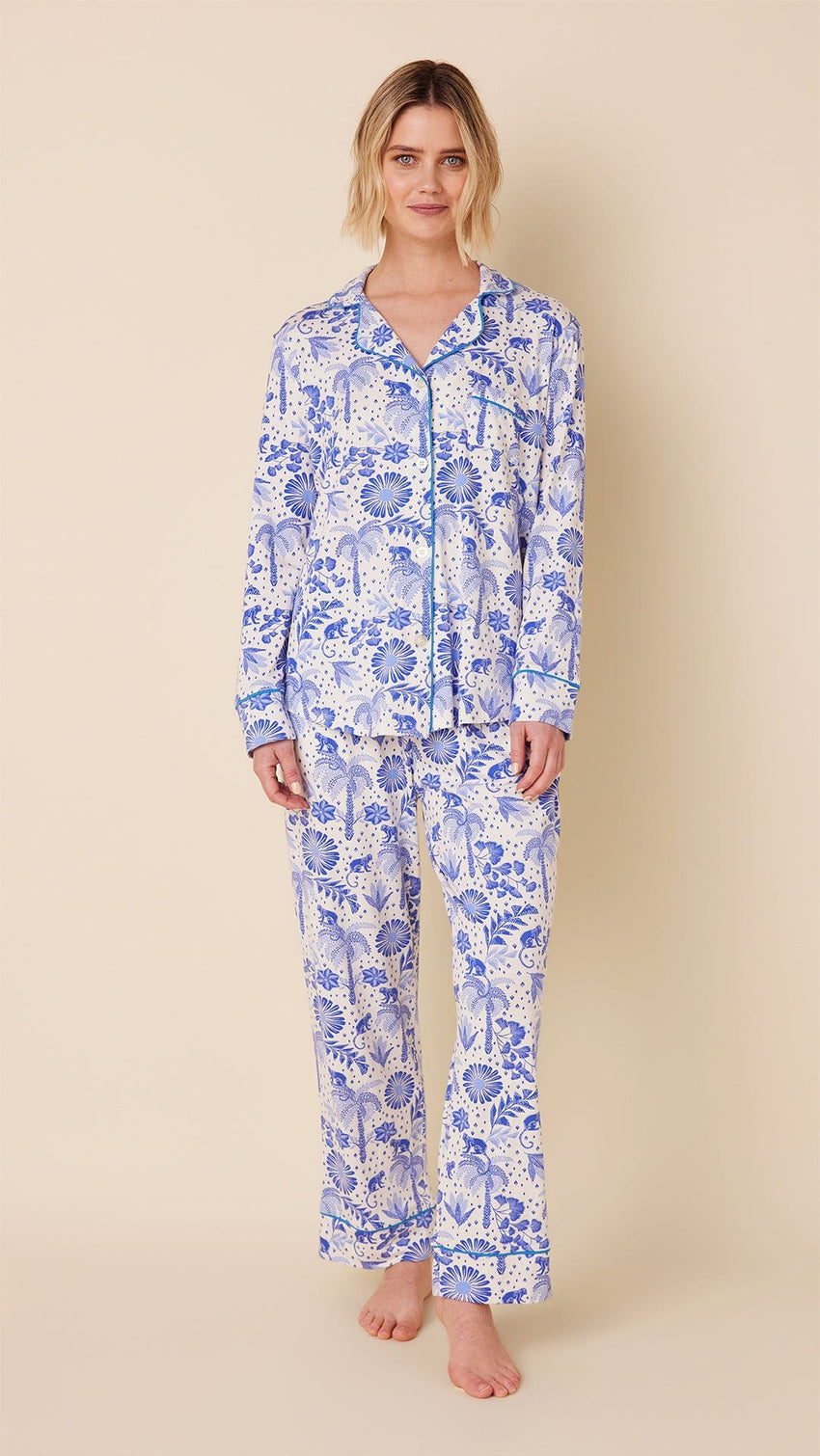 Palmera Pima Knit Long-Sleeved Pajama Main White