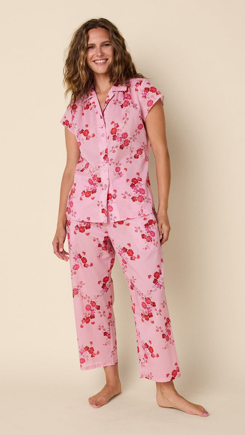 Sorbet Roses Voile Capri Main Pink