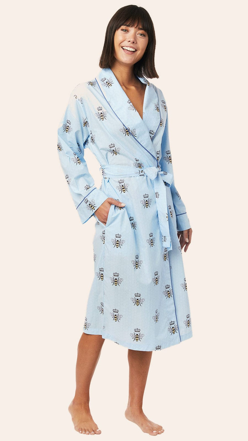 Queen Bee Luxe Pima Shawl Collar Robe - Blue Extra Blue