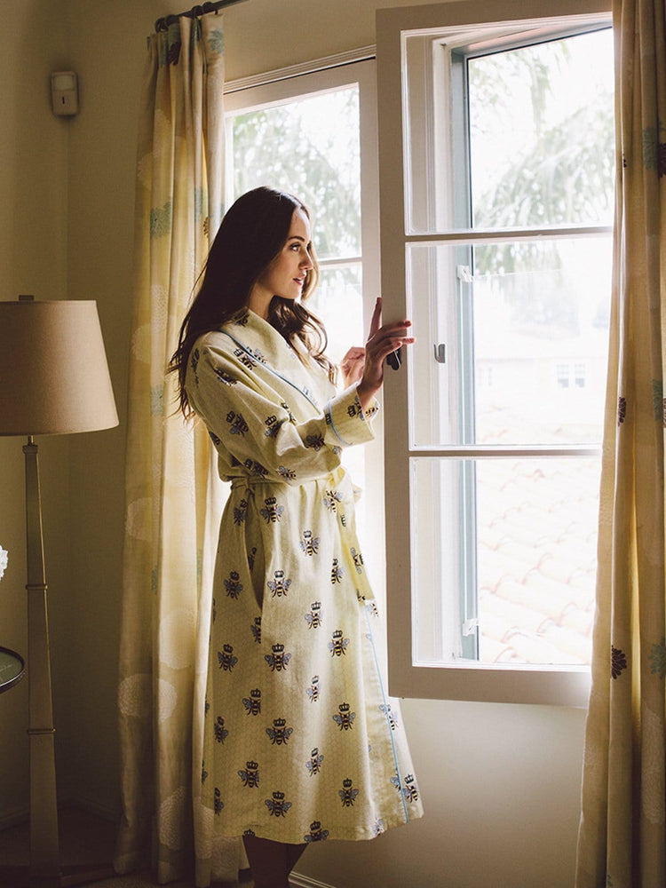 Queen Bee Shawl Collar Flannel Robe - Honey Wide Honey