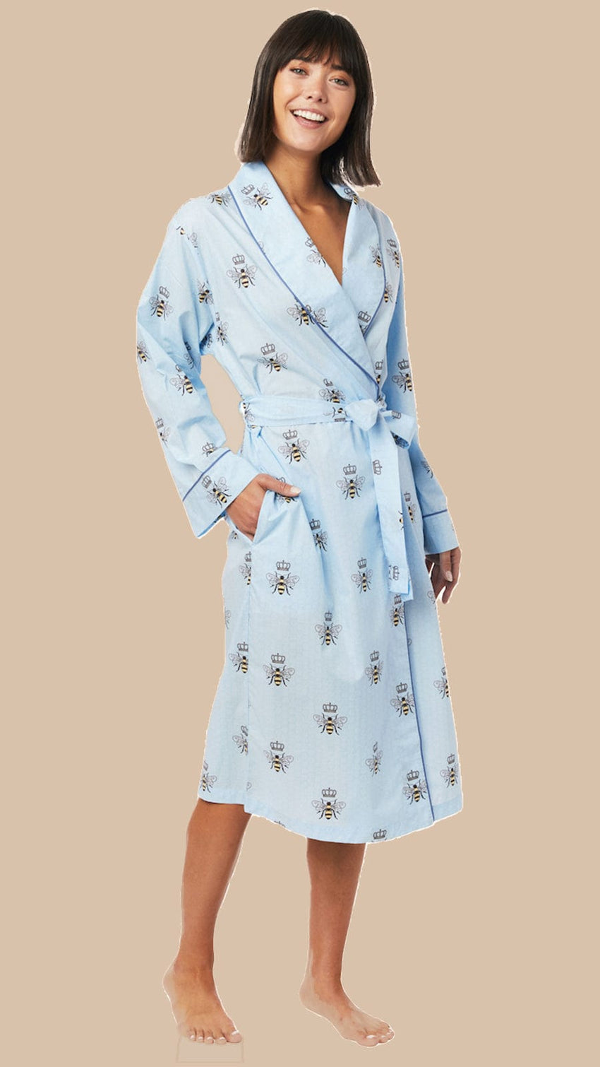 Queen Bee Shawl Collar Flannel Robe - Blue Main Blue