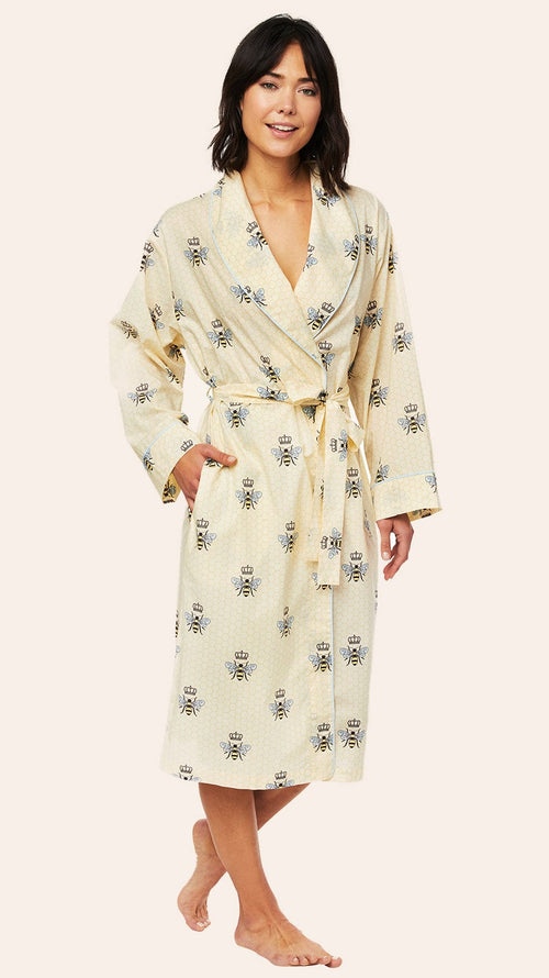 Queen Bee Shawl Collar Flannel Robe - Honey Main Honey