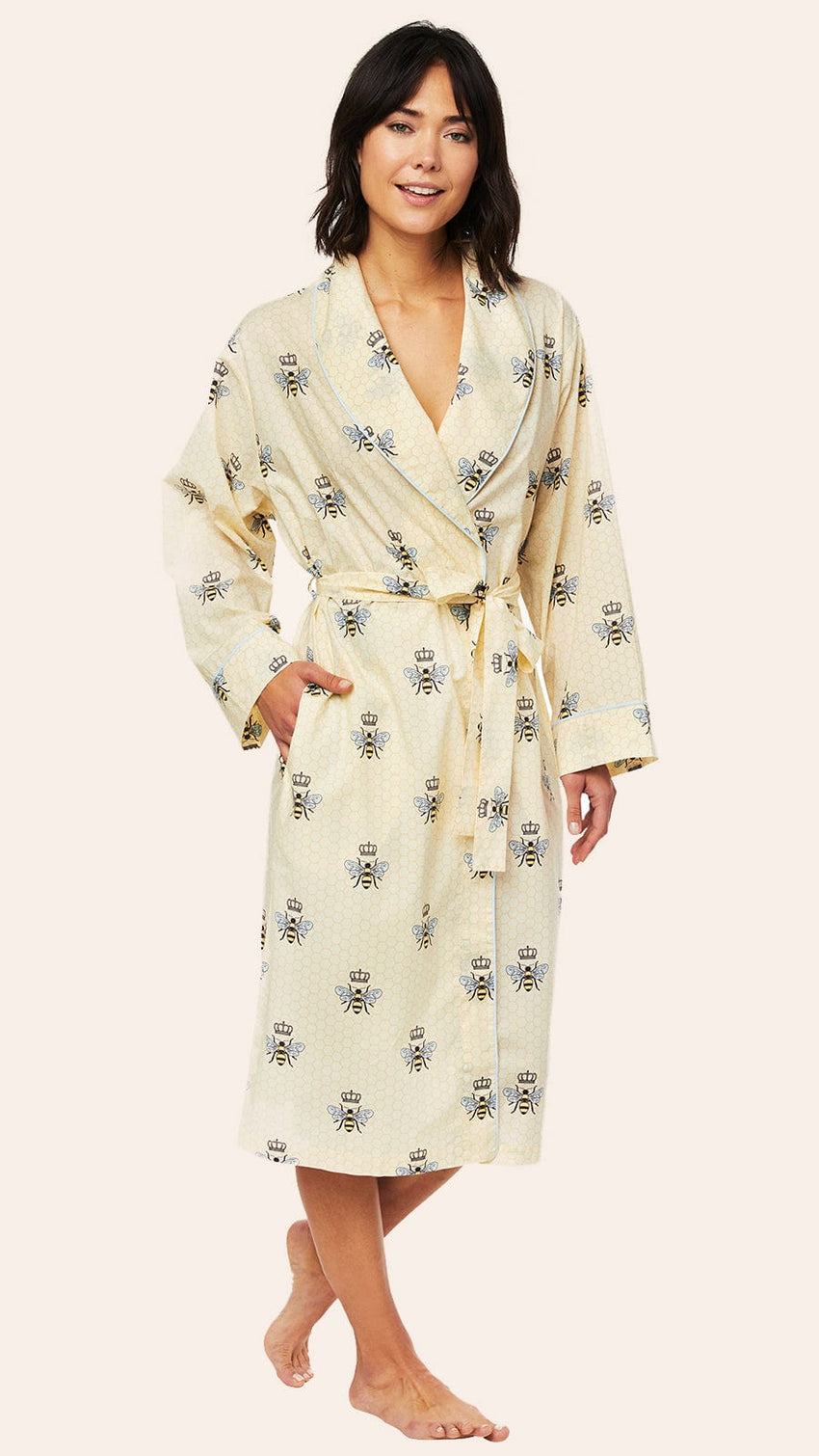 Queen Bee Shawl Collar Flannel Robe - Honey Main Honey