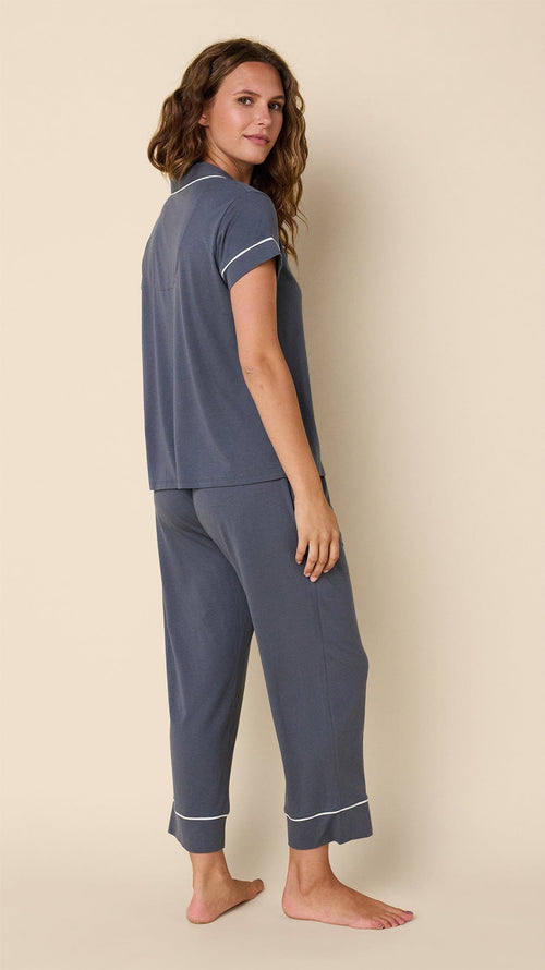 Classic Pima Knit Capri Set - Steel Blue/Ivory Hover Steel Blue