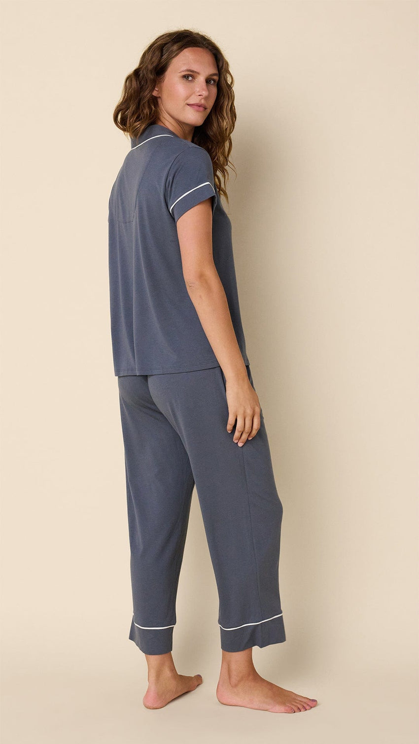 Classic Pima Knit Capri Set - Steel Blue/Ivory Hover Steel Blue