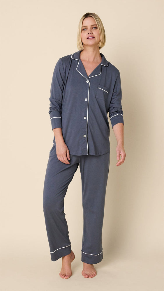 Classic Pima Knit Long-Sleeved Pajama - Steel Blue/Ivory Extra Steel Blue